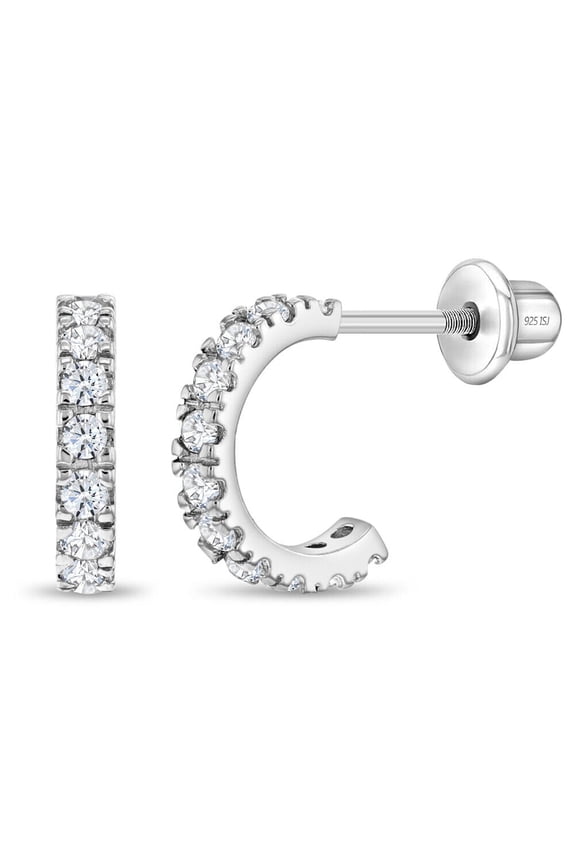 925 Sterling Silver 1Ct Clear Round Cut VVS1/D Diamond Small Half Hoop Screw Back Cute Earrings for Teen