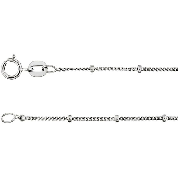 925 Sterling Silver 1mm Solid Bead Charmed Curb 24 Inch Chain Chain Necklace for Women and Men