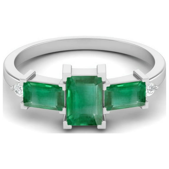 925 Sterling Silver 2.05 Cts Baguette Emerald Dainty Side Stone Women Mother's Day Gift Ring