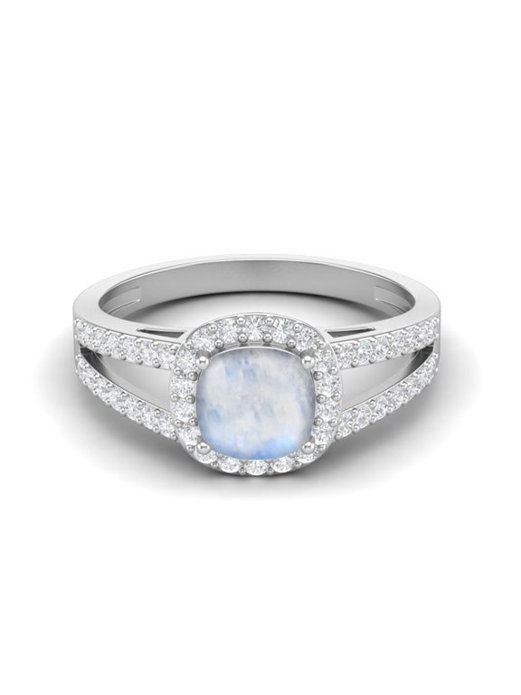 925 Sterling Silver 2.22 Cts Cushion Moonstone Solitaire With Accent Split Shank Women Mother's Day Gift Ring