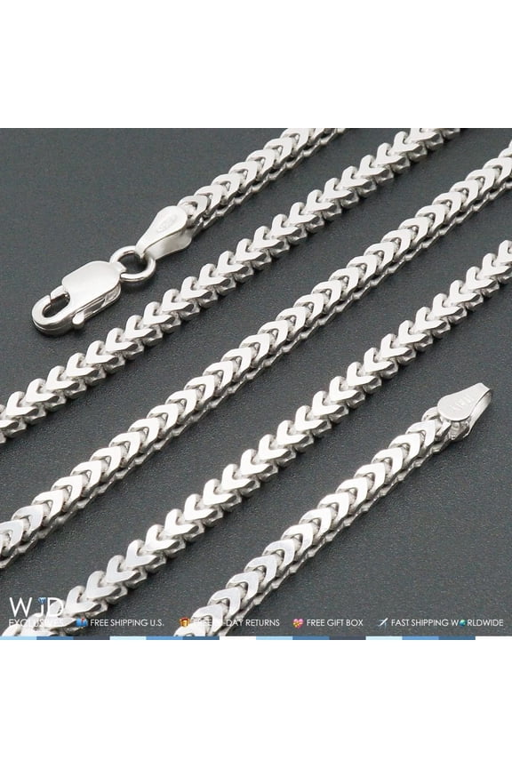 925 Sterling Silver 2.5mm Franco Box Link Lobster Clasp Chain Necklace 16-30"
