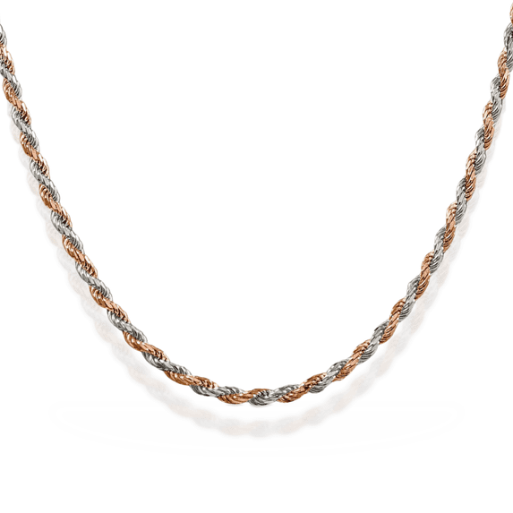 925 Sterling Silver Rose 2.5mm Rope Chain Twisted Link Necklace