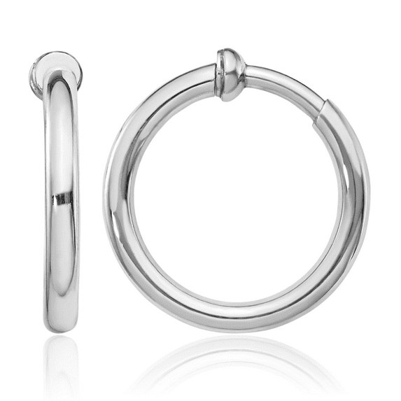 925 Sterling Silver 2.5x20mm Non Pierced Clip On Round Small Hoop Earrings