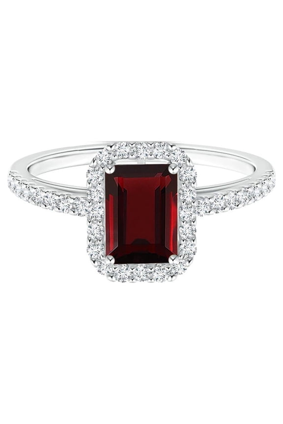 925 Sterling Silver 2 Ctw Octagon Garnet Gemstone Solitaire Accents Women Ring