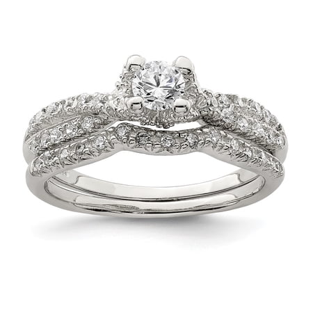 925 Sterling Silver 2-Piece Cubic Zirconia ( CZ ) Wedding Set Ring
