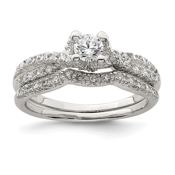 925 Sterling Silver 2-Piece Cubic Zirconia ( CZ ) Wedding Set Ring