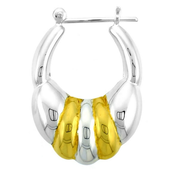 925 Sterling Silver 2-Tone Gold Plate Accent Hoop Earrings 30mm