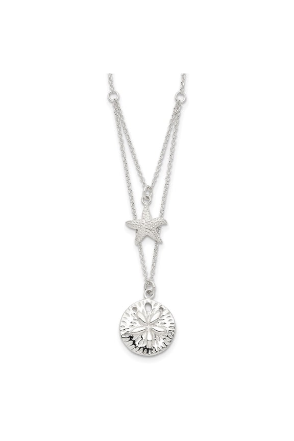 925 Sterling Silver 2-strand Starfish and Sand Dollar Necklace Fine Jewelry For Women Gifts For Her, 18"