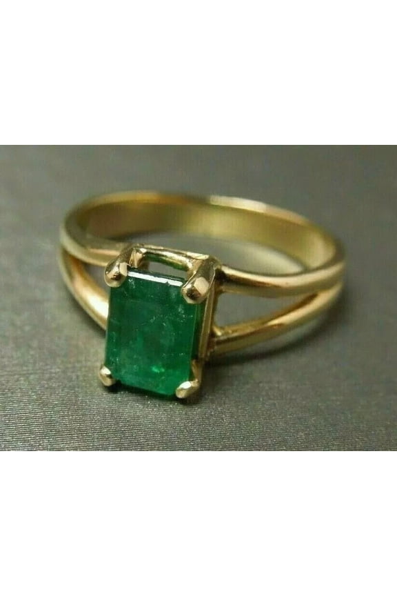 925 Sterling Silver 2CT Emerald Cut Green Emerald Solitaire Ring for Women - 14K Yellow Gold Plated Anniversary Gift