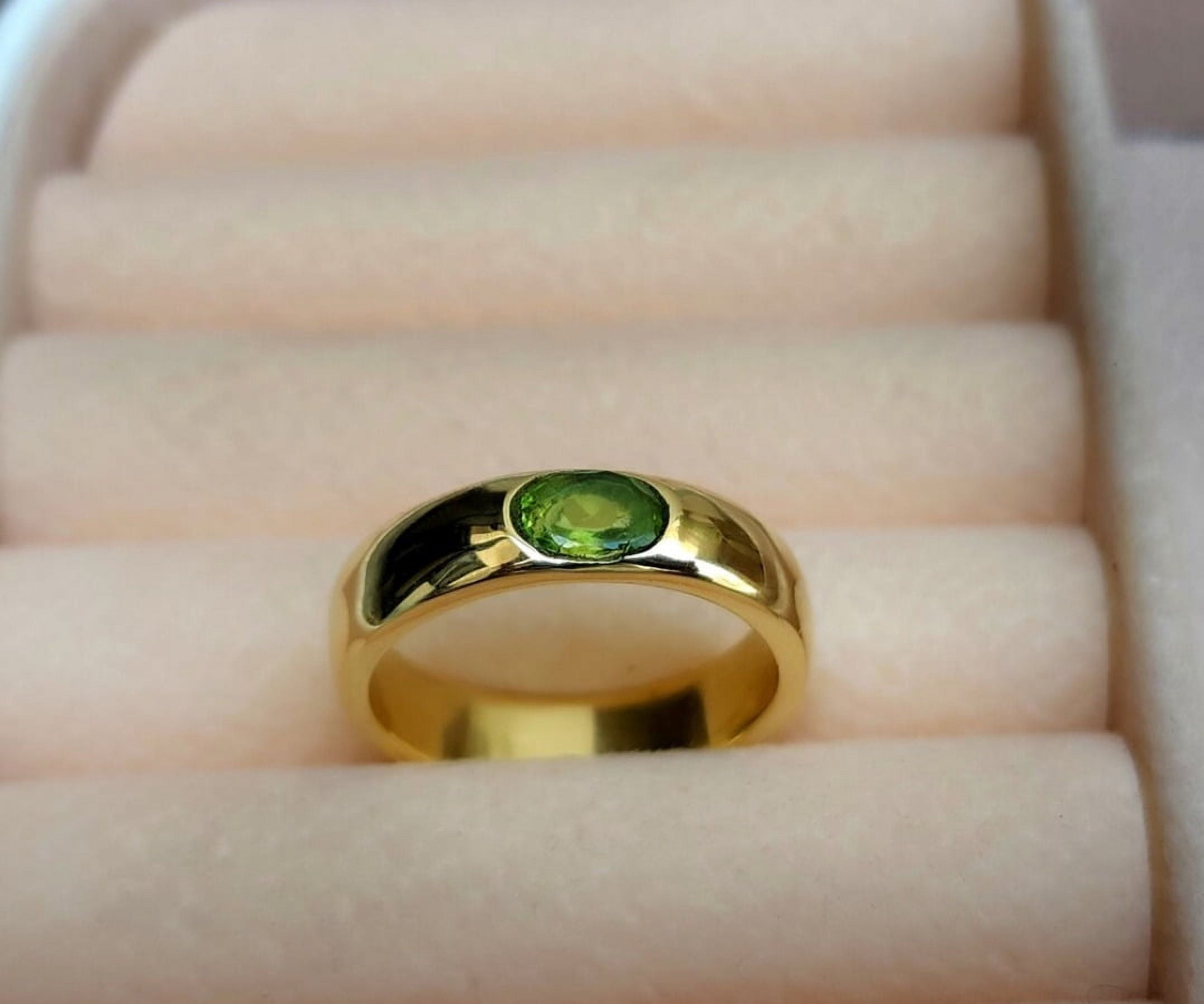 Peridot & 14K Gold Plated Sterling Silver Stackable Ring – August Birthstone, V-Shape, Size 7