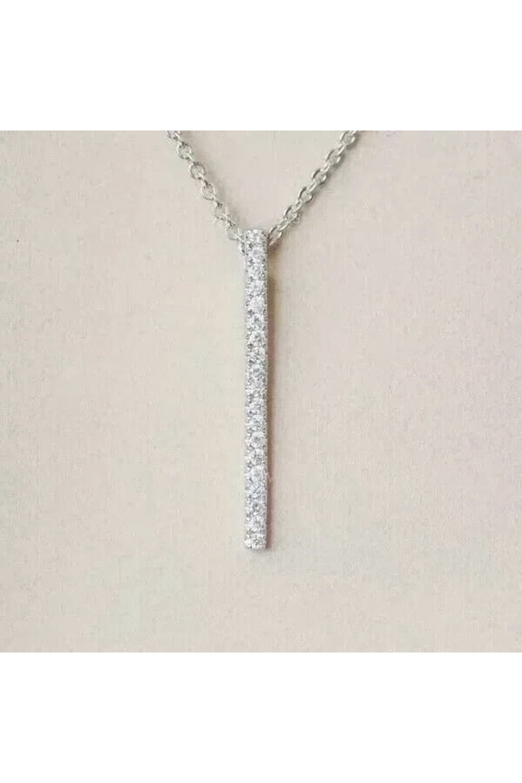 925 Sterling Silver 2Ct Round Cut Lab Created Diamond Women's Bar Pendant Necklace