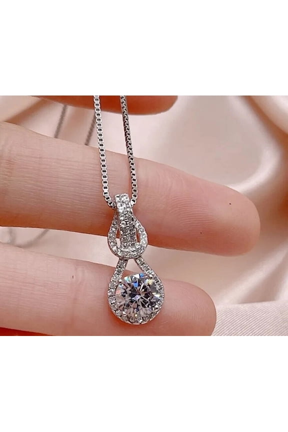 925 Sterling Silver 2Ct Round Cut Lab Created Diamond Women's Halo Pendant Necklace 14K White Gold Plated