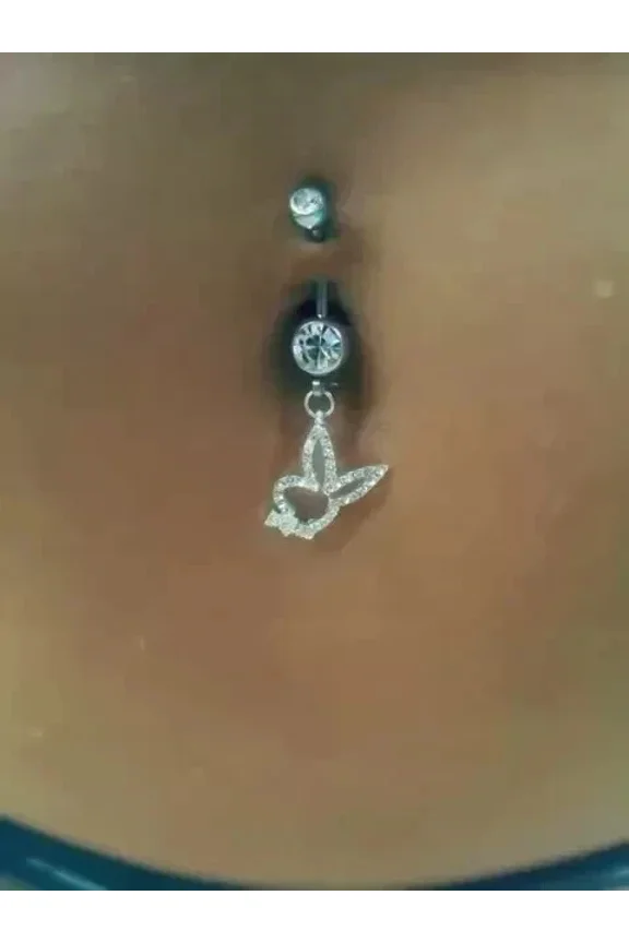 925 Sterling Silver 2Ct Round Cut Simulated Diamond Women Belly Button Ring 14K White Gold Plated