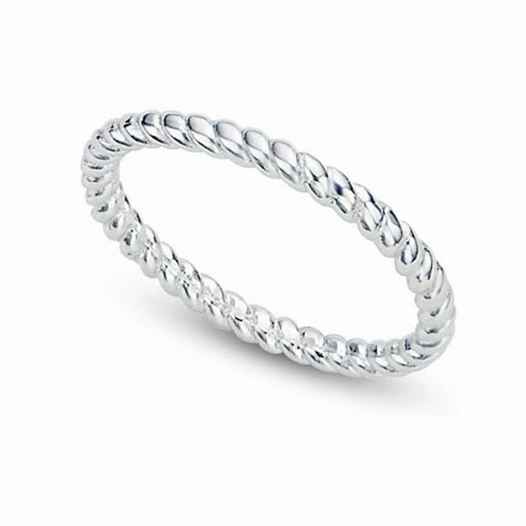 925 Sterling Silver 2MM Eternity Rope Stackable Band Women Engagement Ring, Simple Plain Band Ring