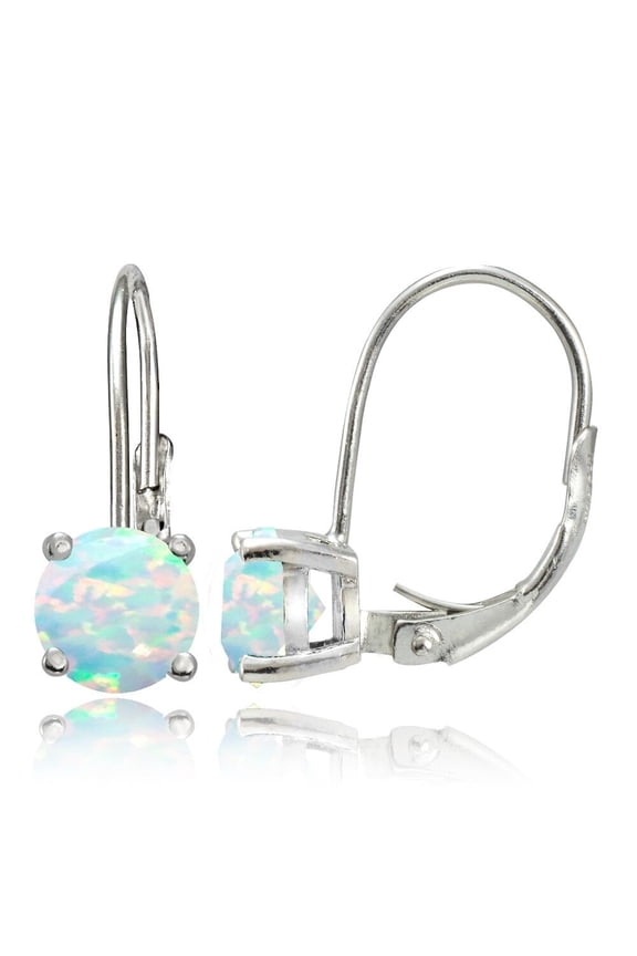 925 Sterling Silver 2ct Lab Created Opal 6mm Round Leverback Earrings