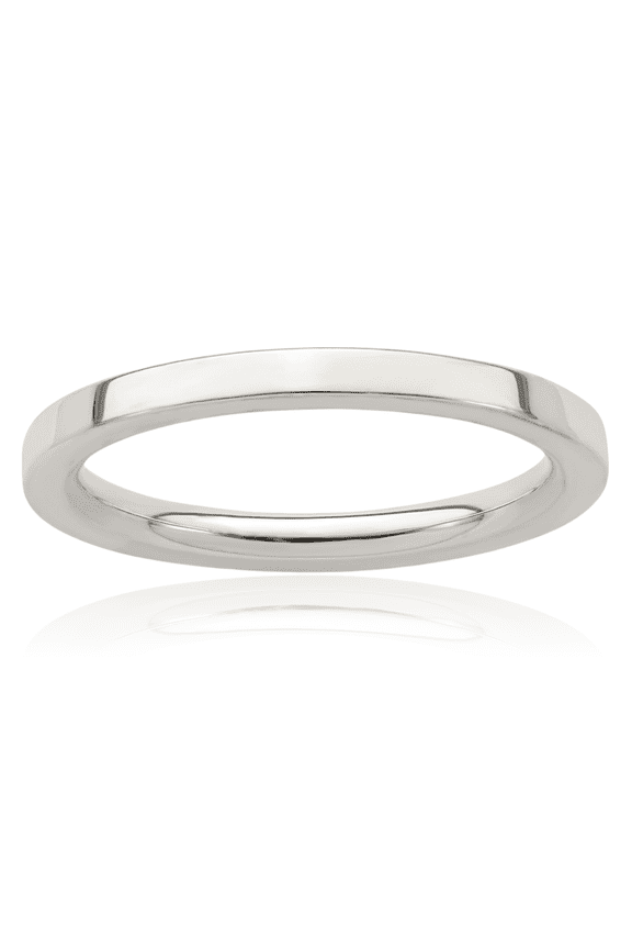 925 Sterling Silver Flat 2mm Slim Plain Wedding Band Ring - Polished, Engravable Adult