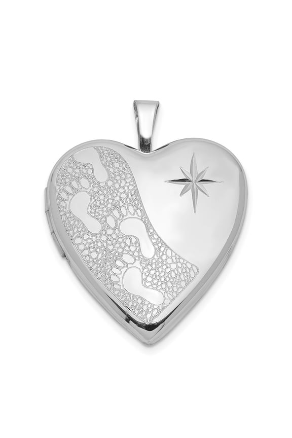 925 Sterling Silver 2mm Diamond Cut Footprints Heart Locket Pendant Necklace Fine Jewelry For Women Gifts For Her