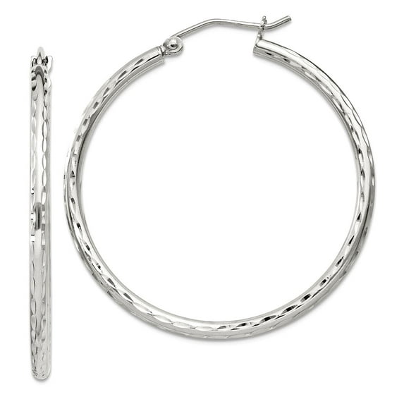 925 Sterling Silver 2mm Sparkle-Cut Hoop Earrings 37x34mm Wide 2mm Thick Hoop Earring for Women