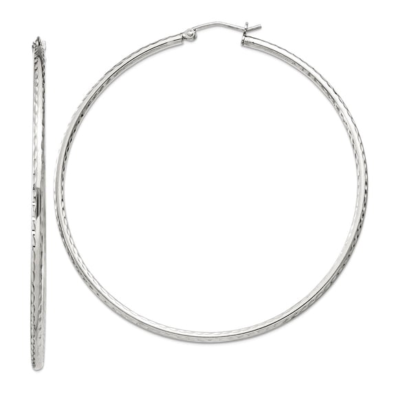 925 Sterling Silver 2mm Sparkle-Cut Hoop Earrings 62x60mm Wide 2mm Thick Hoop Earring for Women