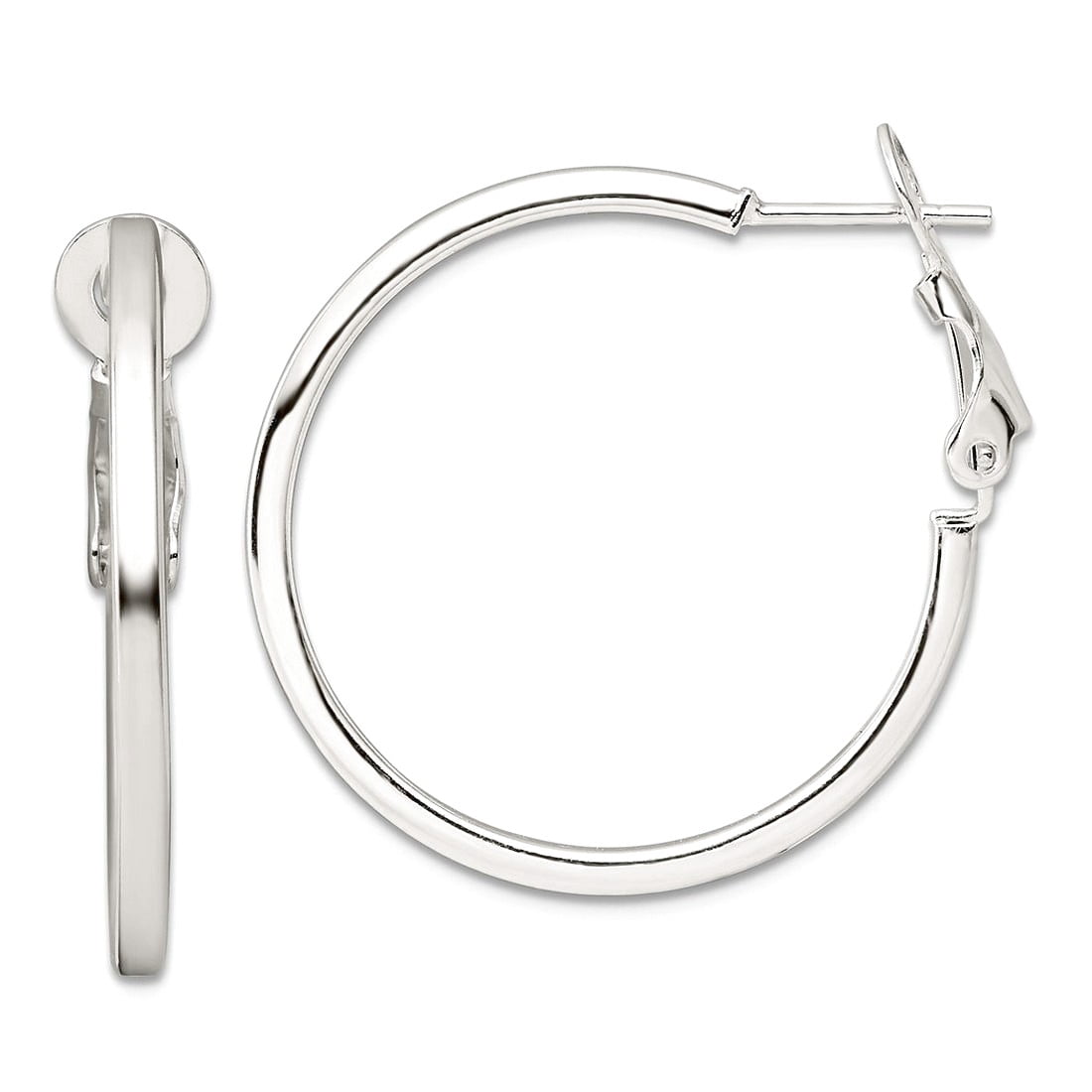 925 Sterling Silver 2mm Square Tube Omega Back Round Hoop Earrings 29.9x29.5mm Wide 2mm Thick Hoop Earring for Women