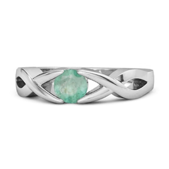 925 Sterling Silver 3.00 Mm Round Emerald Stackable Women Valentines Day Gifts Ring