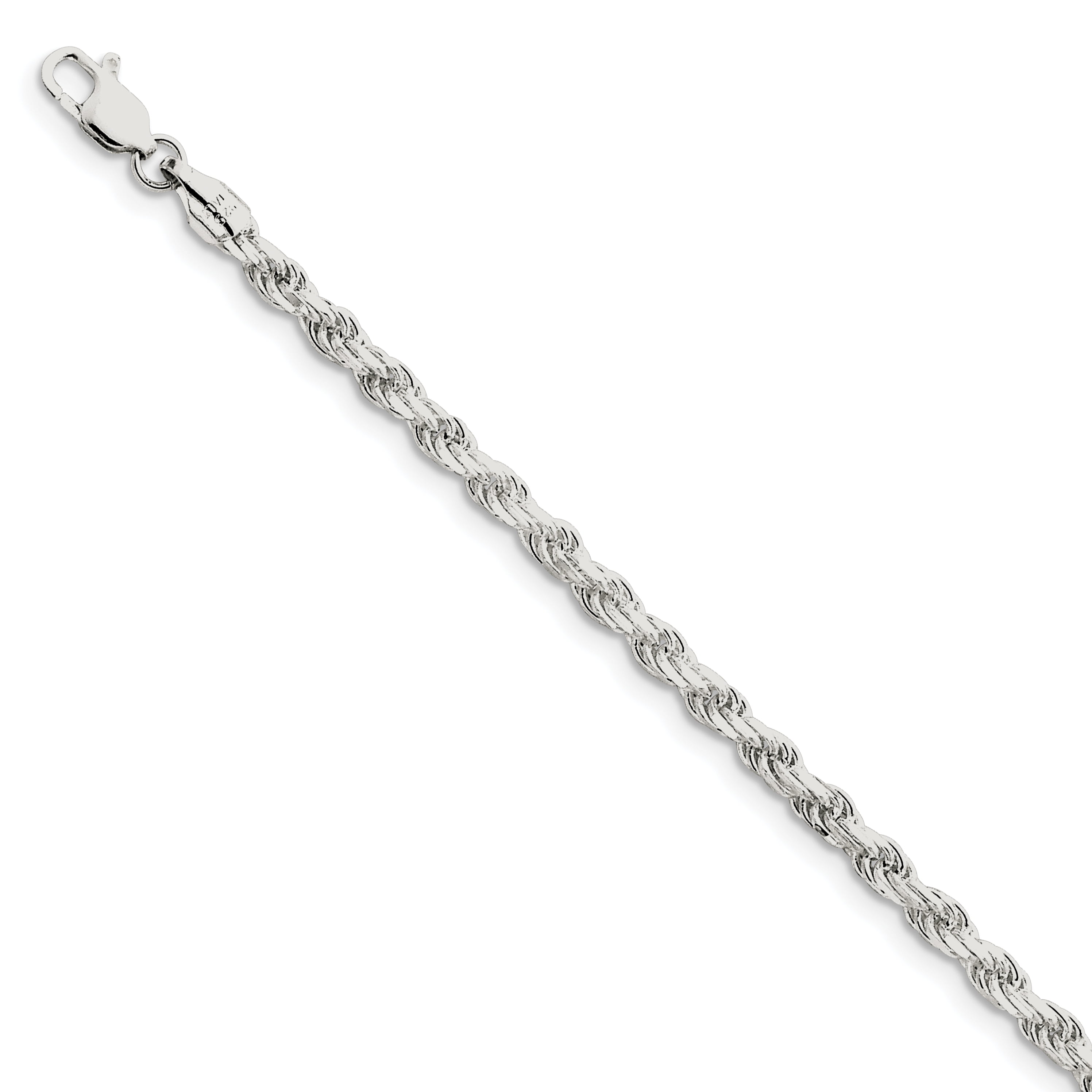 925 Sterling Silver 3.5mm Diamond-cut Rope Chain Bracelet