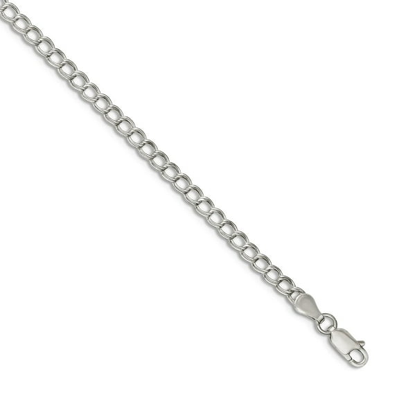 925 Sterling Silver 3.5mm Double Link Charm Bracelet Link Charm Bracelet - 2.0 Grams