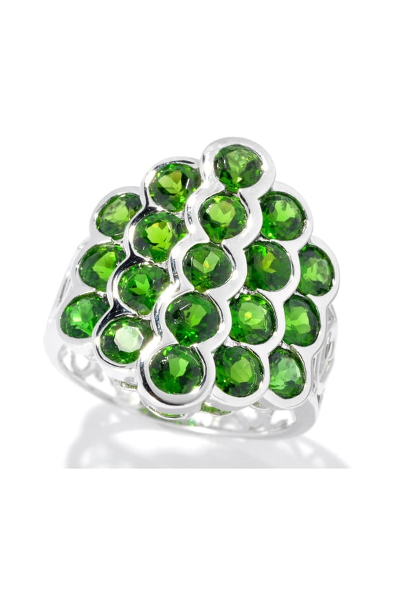 925 Sterling Silver 3.82Ctw Chrome Diopside Cluster Ring
