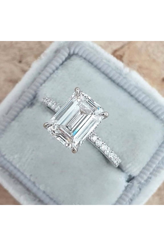 925 Sterling Silver 3 CT Emerald Cut Moissanite Wedding Ring Anniversary Ring Anniversary Gift Emerald Cut Hidden Halo Engagement Ring