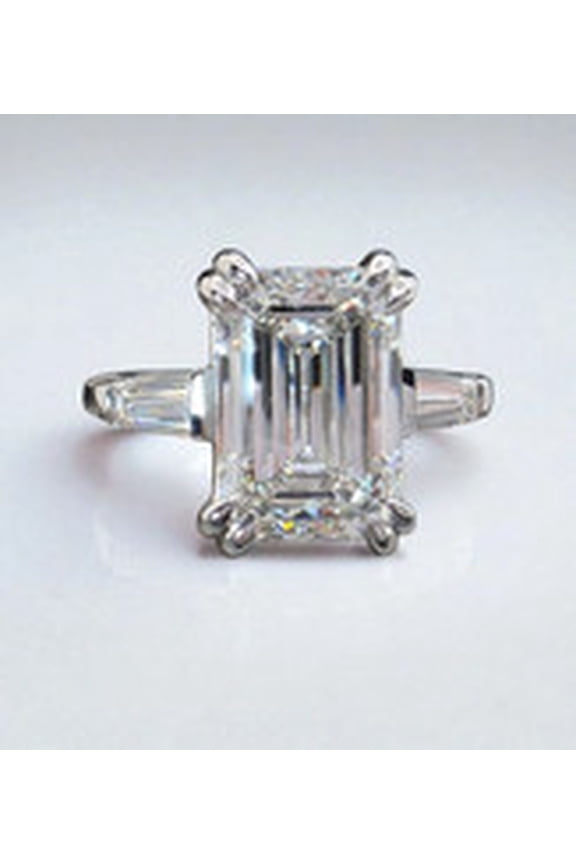 925 Sterling Silver 3 Ct Emerald Cut Lab Creetd Diamond Women's Solitaire Ring 14k White Gold Plated