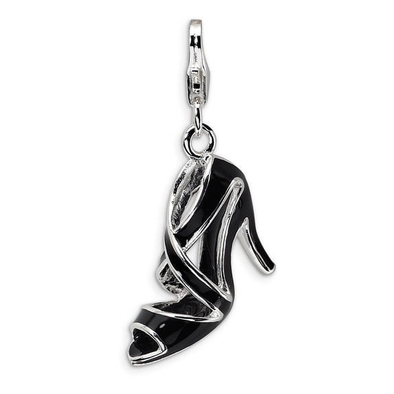 925 Sterling Silver 3-D Enameled Black High Heel w/Lobster Clasp (14x41mm) Pendant / Charm