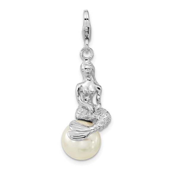 925 Sterling Silver 3-D Mermaid and Mother of Pearl with Lobster Clasp Charm Pendant Fine Jewelry For Women Gifts For Her
