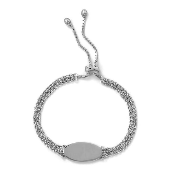 925 Sterling Silver 3 Strand Rhodium Plated Engravable Bolo Bracelet Three Adjustable 4mm Bead Ends 30mm Strand Bracelet