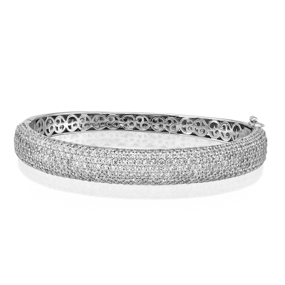 925 Sterling Silver Cubic Zirconia CZ Hinged Bangle Bracelet