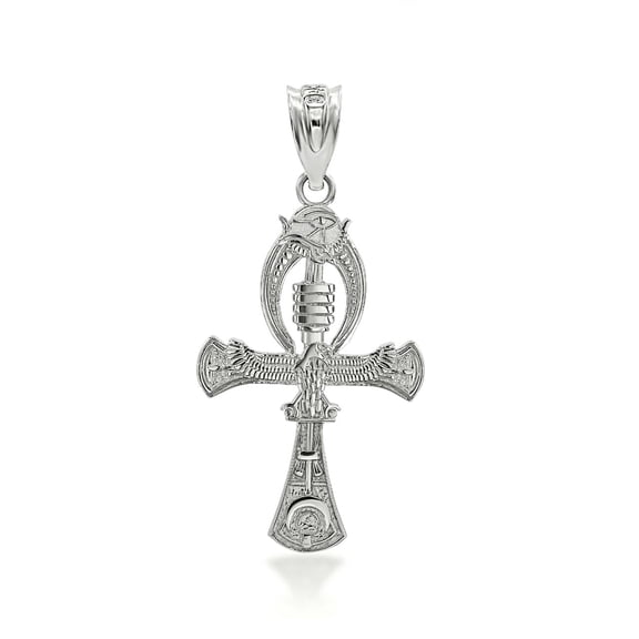 925 Sterling Silver 3D Egyptian Ankh Cross Eagle Eye of Horus Wadjet Pendant Necklace (PENDANT ONLY)