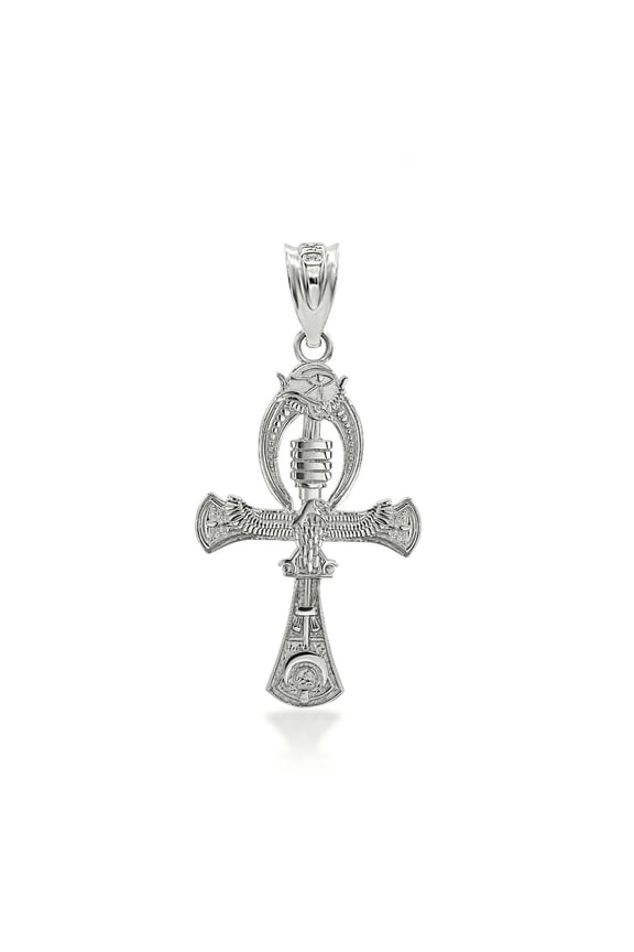 925 Sterling Silver 3D Egyptian Ankh Cross Eagle Eye of Horus Wadjet Pendant Necklace (PENDANT ONLY)