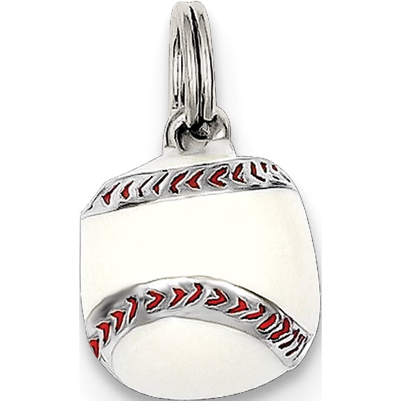 925 Sterling Silver 3D Enamel Baseball (11x11mm) Pendant / Charm
