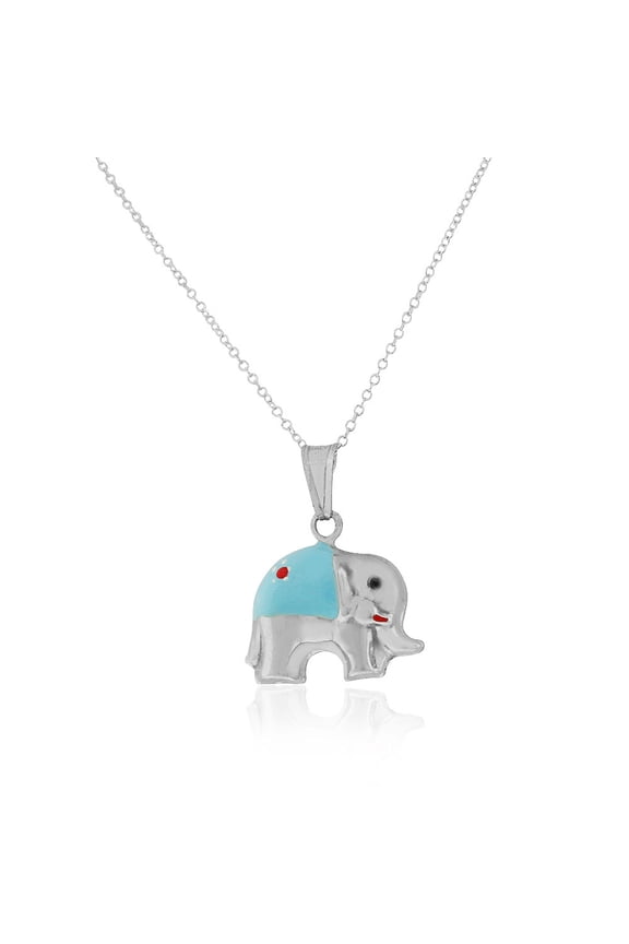 925 Sterling Silver 3D Enamel Elephant Charm Pendant Necklace, 18"