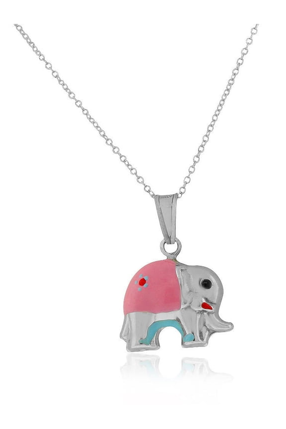 925 Sterling Silver 3D Enamel Elephant Charm Pendant Necklace, 18"