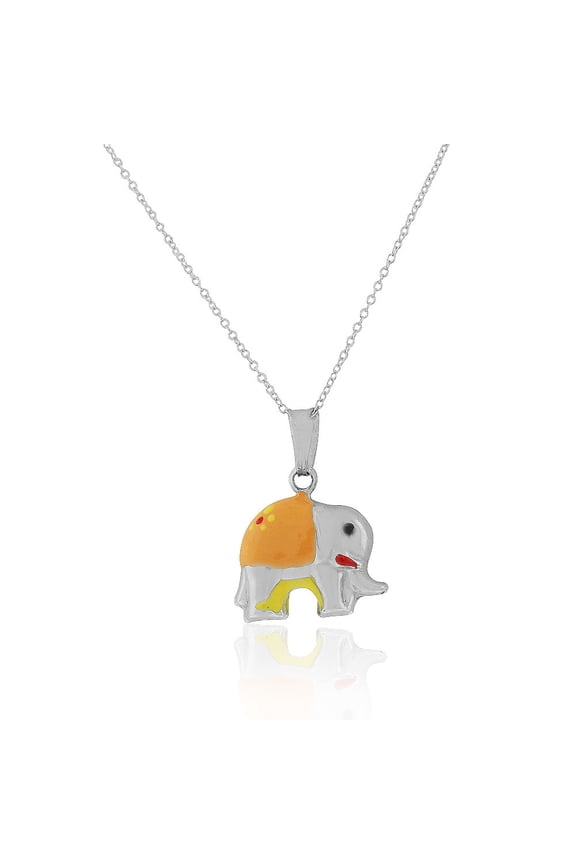 925 Sterling Silver 3D Enamel Elephant Charm Pendant Necklace, 18"