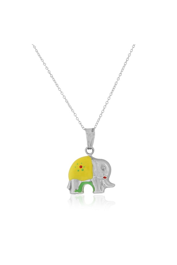 925 Sterling Silver 3D Enamel Elephant Charm Pendant Necklace, 18"