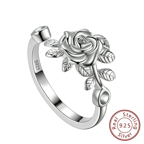 925 Sterling Silver Flower Rose Ring Adjustable Wrap Open Women Engagement Ring Jewelry Mother Birthday Christmas Valentine's Day Gift for Her Juwaliy