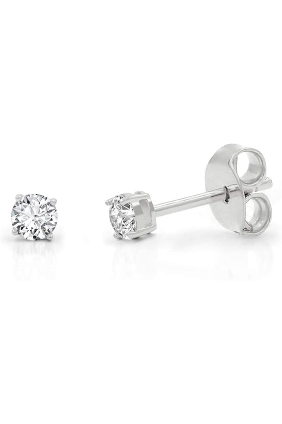 925 Sterling Silver 3mm - 10mm Round Cut Rhodium Plated Unisex Classic Clear Cubic Zirconia CZ Stud Earrings, Giorgio Bergamo 3mm