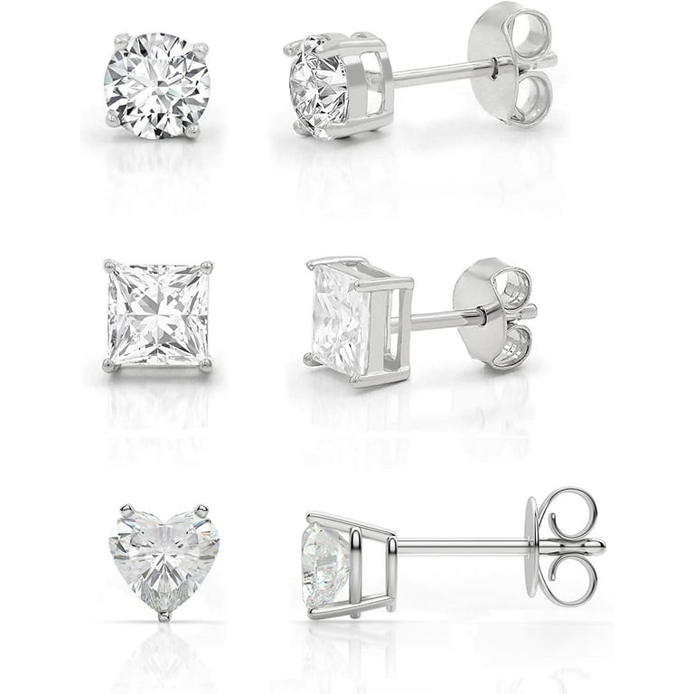Sterling Silver Round CZ and Heart Post Earrings Set Sterling Silver Round CZ and Heart Post Earrings Set