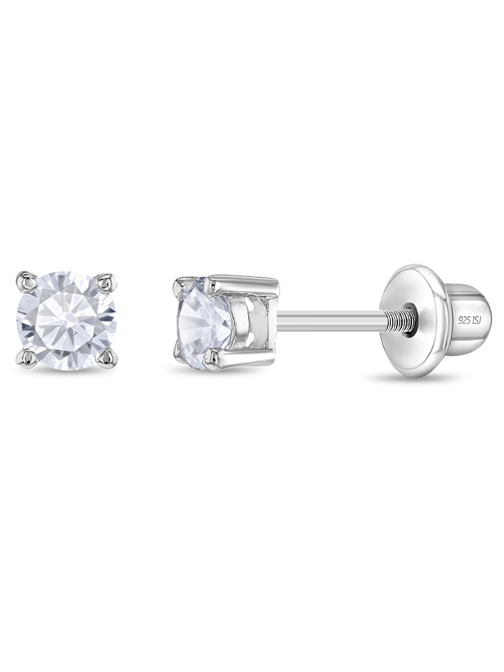 925 Sterling Silver 3mm CZ Round Screw Back Earrings for Infants &Toddlers