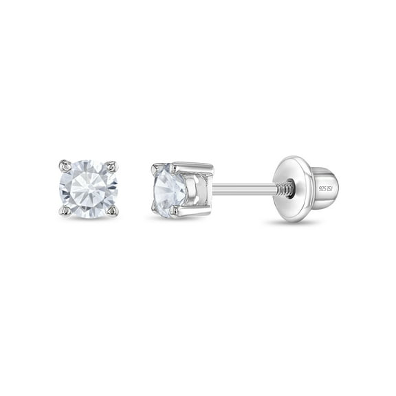 925 Sterling Silver 3mm CZ Round Screw Back Earrings for Infants &Toddlers