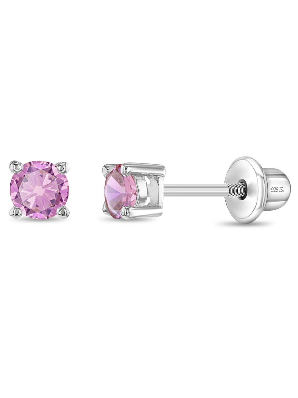 925 Sterling Silver 3mm CZ Round Screw Back Earrings for Infants &Toddlers