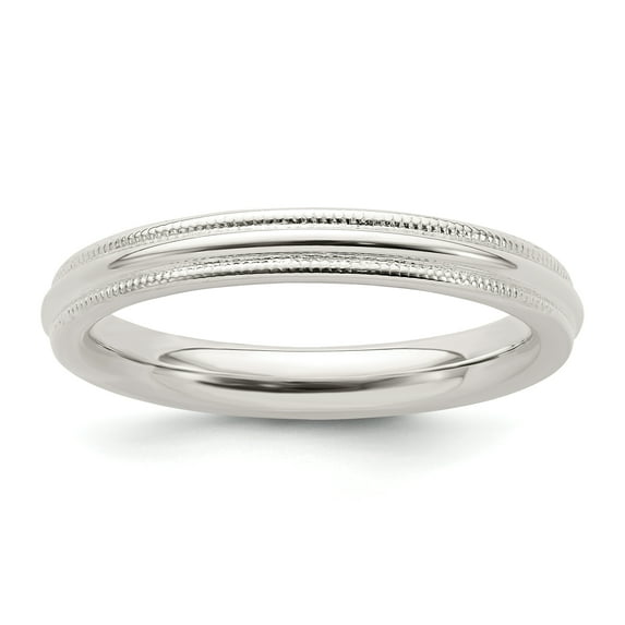 925 Sterling Silver 3mm Comfort Fit Milgrain Band Ring Size 13