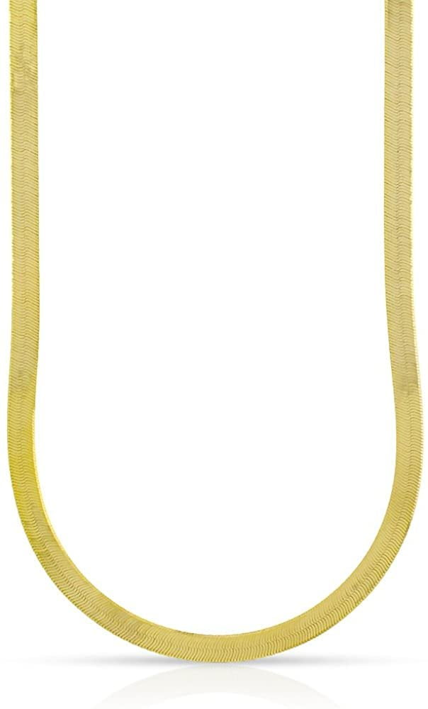 .925 Sterling Silver 3mm Herringbone Chain, FREE Microfiber Cloth, Yellow Gold Plated Flat Imperial Link Mens Womens Necklace, Giorgio Bergamo 16