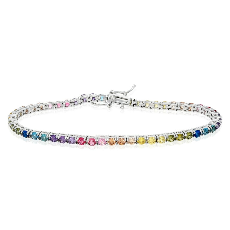 925 Sterling Silver 3mm Multicolor Rainbow CZ Tennis Bracelet 7.25